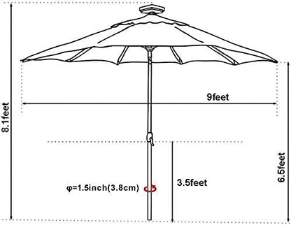 EliteShade USA 10-Year-Non-Fading Solar 9ft Market Umbrella with 80 LED Lights Patio Umbrellas Outdoor Table Umbrella with Ventilation, Teal