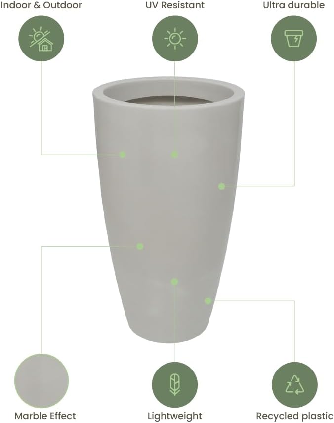 27.6" Tall Planter | Eco-Friendly, Durable, Lightweight | Indoor/Outdoor Use, All-Weather, Contemporary Design by Brazilian Artisans - White