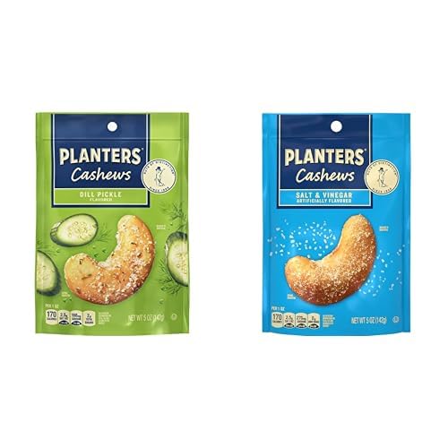 PLANTERS Cashews Dill Pickle + Salt & Vinegar - Trail Mix Snack Packs - Snacks with Dill Pickle + Salt & Vinegar, Snack Pack, Party Trail Mix, 10 Oz Bag (5 oz per flavor)