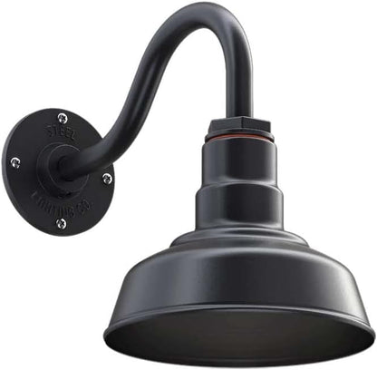 Steel Lighting Co. Hawthorne Barn Light | Outdoor Wall Mounted | 8 inch Dome | 11 inch Gooseneck| Small Farmhouse Light Made in America | Matte Black Exterior/Matte Black Interior