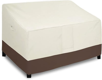 Easy-Going Heavy Duty Waterproof Outdoor 2-Seater Patio Couch Cover - Windproof with Air Vent (76Wx40Dx33H inch, Beige/Dark Brown)