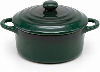 Kook Ceramic Mini Cocotte, Casserole Dish with Lid, 500F, 12 oz, Set of 4, Forest Green