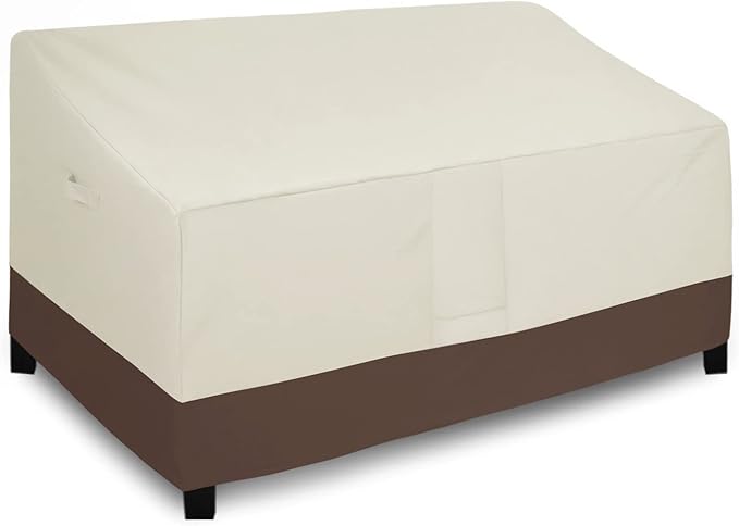 Easy-Going Outdoor Loveseat Cover - Heavy Duty 2-Seater Patio Couch Cover with Air Vent (90Wx35Dx33H inch, Beige/Dark Brown)