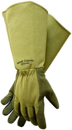 West Chester Protective Gear 054M/L West County Gardener Gauntlet Rose Gloves – Large, Moss, Gardening Gloves w/ Elastic Wrist, Reinforced Fingers, Palm, and Thumb