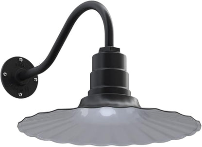 Steel Lighting Co. Highland Park Barn Light | Outdoor Wall Mounted | 16 inch Radial Wave | 16 inch Gooseneck | Vintage Style Made in America | Matte Black Exterior/White Interior
