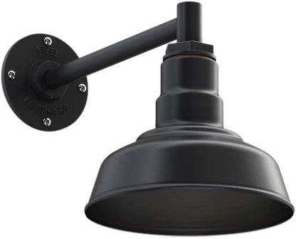 Steel Lighting Co. | Dusk to Dawn | Hawthorne Barn Light | Outdoor Wall Mounted | 8 in Dome | 11 inch Straight Arm| Small Farmhouse Light Made in America | Matte Black Exterior/Matte Black Interior