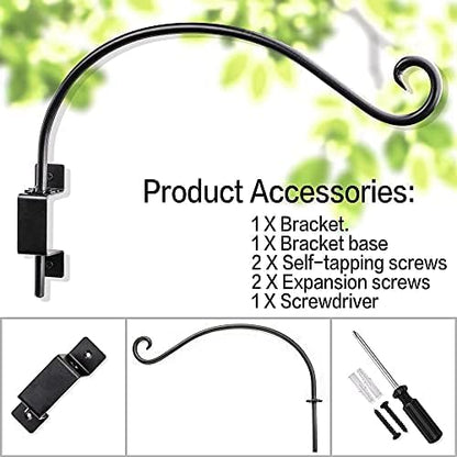 Qiang Ni Plant Hanger Outdoor: 16 Inch Bird Feeder Bracket for Garden Patio Decor - 2 Piece Swivel Adjustable Wall Mount Plant Hook for Hanging Flower Baskets