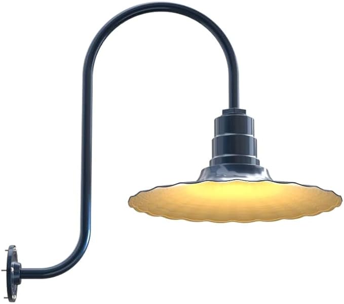 Steel Lighting Co. Highland Park Barn Light | Outdoor Wall Mounted | 16 inch Radial Wave | Upward Sloping Gooseneck | Vintage Style Made in America | Gray Blue Exterior/Brass Interior