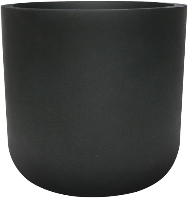 11" H Modern Cylinder Planter, Lightweight Weather & UV Resistant Plastic Plant Pot with Drainage Hole & Rubber Plug, Indoor Outdoor Flower Pot for Home, Garden & Office, Coal Black, 10.4" Pot Opening