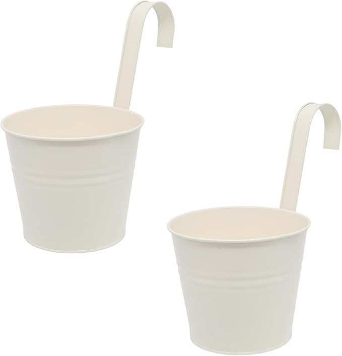 Hanging Planters Set of 2 - Small Modern White Outdoor Pots with Sturdy Hooks, Space-Saving Design for Patio, Garden, Balcony - Durable Weather-Resistant Plant Containers