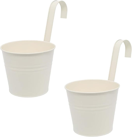 Hanging Planters Set of 2 - Small Modern White Outdoor Pots with Sturdy Hooks, Space-Saving Design for Patio, Garden, Balcony - Durable Weather-Resistant Plant Containers