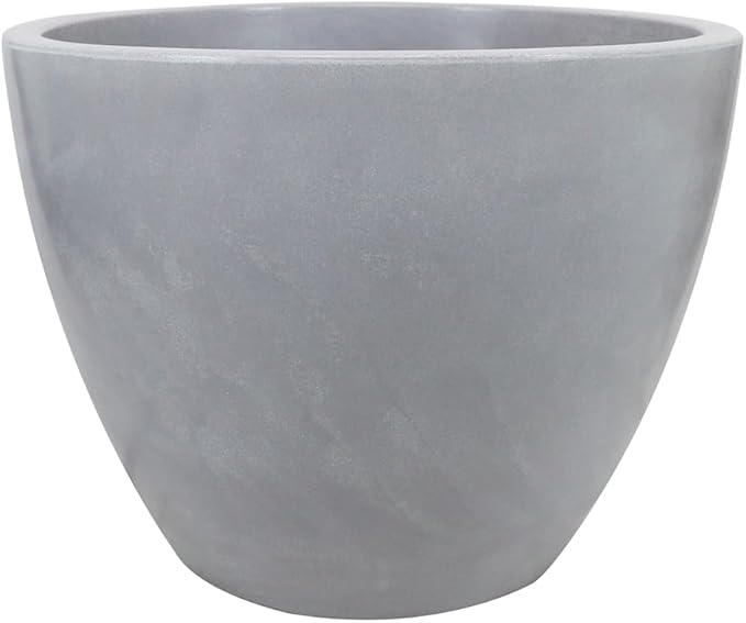 23.6" Wide Planter | Eco-Friendly Round Planter for Indoor or Outdoor Deck/Porch | Durable All-Weather Use Modern Pot for Trees, Flowers, Plants - Marbled Cement