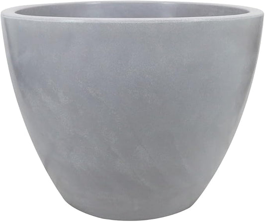 23.6" Wide Planter | Eco-Friendly Round Planter for Indoor or Outdoor Deck/Porch | Durable All-Weather Use Modern Pot for Trees, Flowers, Plants - Marbled Cement