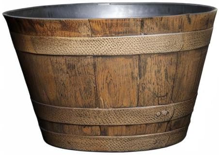 Classic Home and Garden Whiskey Barrel Planters - Wooden Finish Flower Planter Pot - Stylish Garden Pots - Indoor & Outdoor Resin Planters - Weather-Resistant Planting Pots (20.5" Oak Brown, 1-Pack)