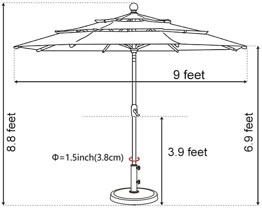 EliteShade USA 10-Year-Non-Fading Solar 9ft 3 Tiers Market Umbrella with 80 LED Lights Patio Umbrellas Outdoor Table with Ventilation,Rust