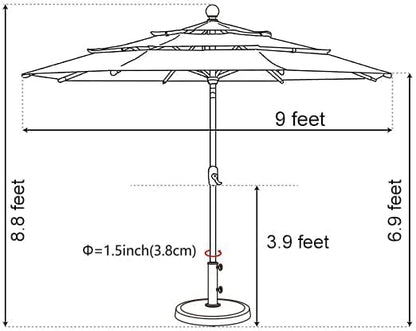 EliteShade USA 10-Year-Non-Fading Solar 9ft 3 Tiers Market Umbrella with 80 LED Lights Patio Umbrellas Outdoor Table with Ventilation,Macaw Green
