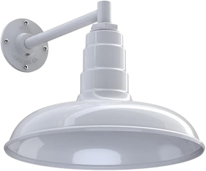 Steel Lighting Co. Topanga Barn Light | Outdoor Wall Mounted | Farmhouse Garage Light Made in America | 14 inch Dome | 11 inch Straight Arm | White Exterior/White Interior