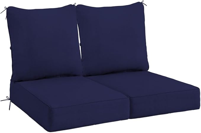 Sundale Outdoor Olefin Deep Seat Cushion Set of 2, Patio Chair Cushion and Pillow, Water-Resistant Sectional Sofa Pad with Straps Navy Blue, 23 x 26 x 6 Inches