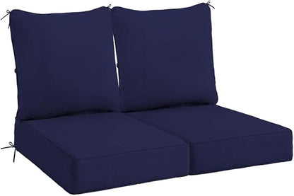 Sundale Outdoor Olefin Deep Seat Cushion Set of 2, Patio Chair Cushion and Pillow, Water-Resistant Sectional Sofa Pad with Straps Navy Blue, 23 x 26 x 6 Inches