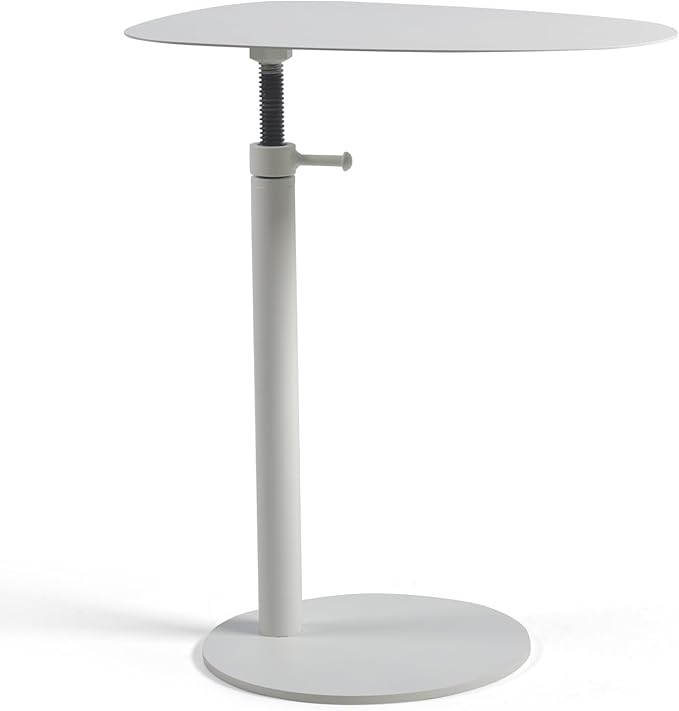 C Shaped End Table,Tray Metal Sofa Side Table, Accent Coffee Table, Waterproof and Anti-Rust Outdoor&Indoor Snack(Model A Adjustable, White)