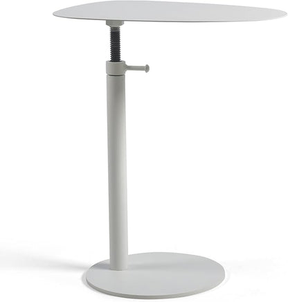 C Shaped End Table,Tray Metal Sofa Side Table, Accent Coffee Table, Waterproof and Anti-Rust Outdoor&Indoor Snack(Model A Adjustable, White)
