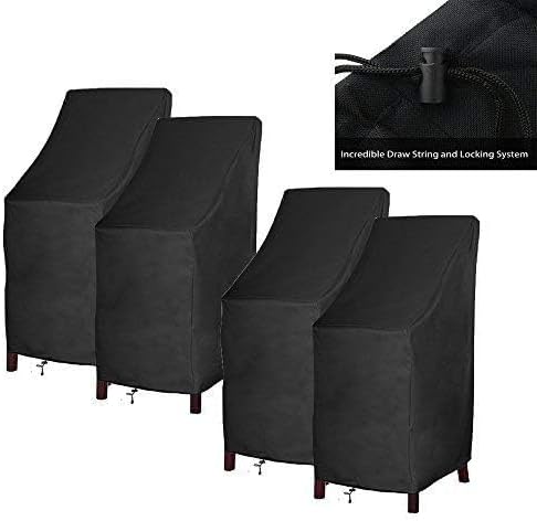 RosieLily Outdoor Chair Covers, High Back Patio Chair Covers Waterproof, Heavy Duty Patio Furniture Covers, Stackable Outdoor Bar Stool Covers, 600D, High Back-4 Pack, Black