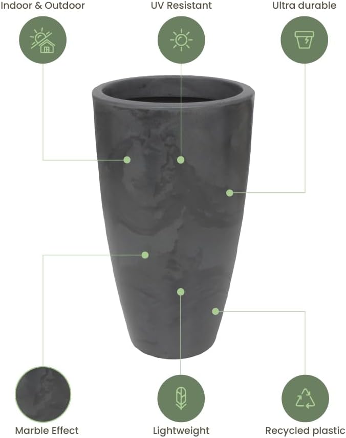 27.6" Tall Planter | Eco-Friendly, Durable, Lightweight | Indoor/Outdoor Use, All-Weather, Contemporary Design by Brazilian Artisans - Black