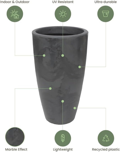 27.6" Tall Planter | Eco-Friendly, Durable, Lightweight | Indoor/Outdoor Use, All-Weather, Contemporary Design by Brazilian Artisans - Black