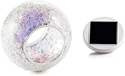Waterproof Color Changing Table Lamp, Solar Powered Mosaic Glass Ball LED Garden Lawn Night Light Lamps, Party Lights for Home,Yard, Indoor,Outdoor Decoration Lights (Silver)