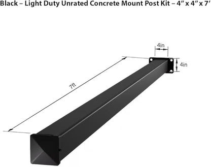 Black Powder-Coated Finish 4"x4"x7' Aluminum Concrete Mount Post Kit – Ideal for Secure Deck Railing, Patio Enclosures, or Fence Panels – Easy Installation
