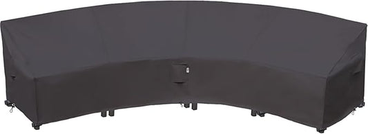 Curved Patio Furniture Cover for Outdoor Sectional Sofa, 190"(128") Reinforced Waterproof 600D Patio Couch Cover, Half Moon Lawn Outside Garden Winter Protective Cover, Storm Grey