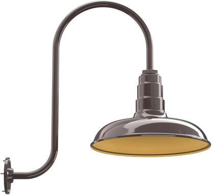 Steel Lighting Co. Topanga Barn Light | Outdoor Wall Mounted | 14 inch Dome | Upward Sloping Gooseneck | Farmhouse Garage Light Made in America | Dark Bronze Exterior/Brass Interior