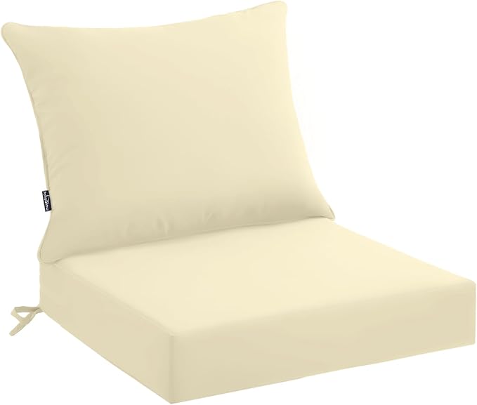 PatioGlow Outdoor Seat Cushion Set 22 x 24 x 4 Inch, Waterproof & Fade Resistant Patio Furniture Cushions with Removable Cover and Ties, Thick Deep Seating Pads for Outside Chair Sofa Couch, Yellow