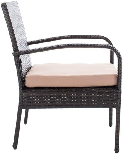 SAFAVIEH Outdoor Collection Moore Brown Rattan/Beige Cushion 3-Piece Patio Lounge Bistro Set with Table (PAT9009B)