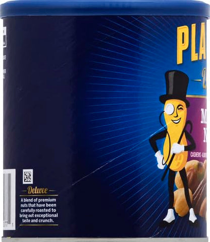 PLANTERS Deluxe Mixed Nuts - Roasted Cashews, Almonds, Brazil Nuts, Pistachios, and Pecans, Plant-Based Protein, Quick Snack, 15.25oz Canister (Pack of 2)