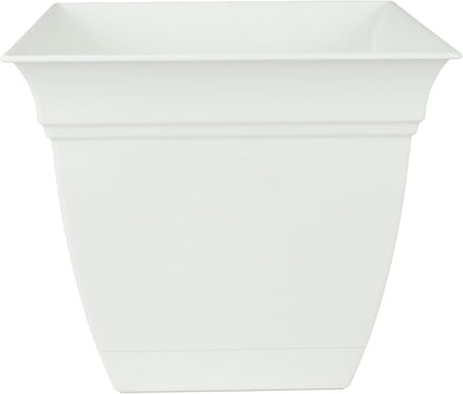The HC Companies Eclipse Square Plastic Planter w/Attached Saucer - Outdoor & Indoor Plant Pot with Drainage Holes - Lightweight, UV-Resistant Plastic Pots for Plants (10" White, Pack of 1)