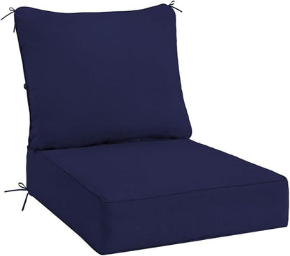 Sundale Outdoor Olefin Deep Seat Cushion, Patio Chair Cushion and Pillow, Water-Resistant Sectional Sofa Pad with Straps Navy Blue, 24 x 24 x 6 Inches