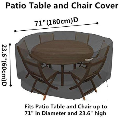 RosieLily Round Patio Table Chair Set Cover Outdoor Furniture Cover Round Heavy Duty Waterproof UV Resistant Covers for Outdoor Circular Dining Table & Chairs, 71" Dx23.6 H, 1 Pack, Black