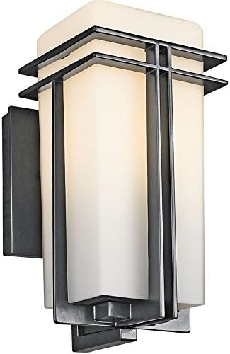 Kichler Tremillo 11.75" Outdoor Wall Lightin Black, 1-Light Exterior Wall Sconce Porch Light with Satin Etched Cased Opal Glass, (11.75" H x 5.75" W), 49200BK