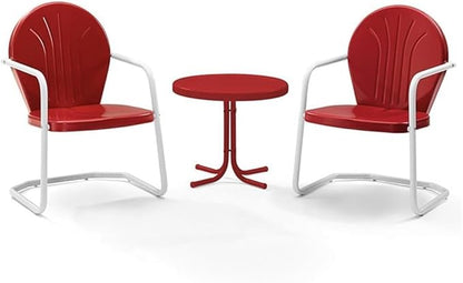 Crosley Furniture Griffith 3-Piece Outdoor Chair and Side Table Set, Retro Metal Bistro Patio Sets for Porch, Red