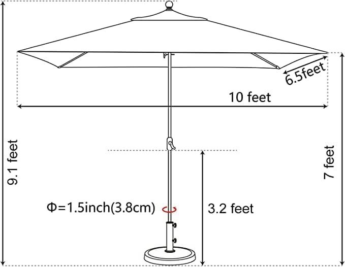 EliteShade USA 10-Year-Non-Fading 6.5x10Ft Rectangular Market Umbrella Patio Umbrella Outdoor Table Umbrella with Ventilation, Forest Green