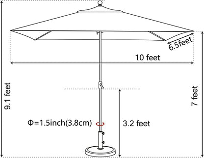 EliteShade USA 10-Year-Non-Fading 6.5x10Ft Rectangular Market Umbrella Patio Umbrella Outdoor Table Umbrella with Ventilation, Burgundy