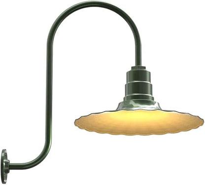 Steel Lighting Co. Highland Park Barn Light | Outdoor Wall Mounted | 16 inch Radial Wave | Upward Sloping Gooseneck | Vintage Style Made in America | Hunter Green Exterior/Brass Interior