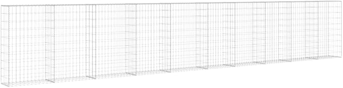 Galvanized Steel Gabion Wall with Covers, Gabion Mesh Wire Wall Panel Galvanized Steel Garden Stone Wire Basket Fencing Patio Decorative Fence, 236"x11.8"x39.4",-184