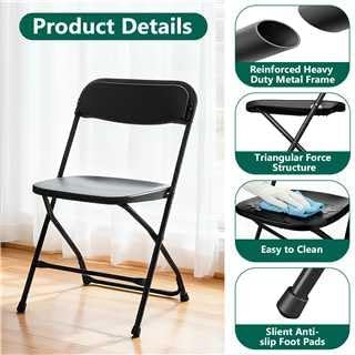 20 Pack Black Plastic Folding Chairs, Outdoor Portable Folding Chair with Steel Frame, 350lbs Capacity Stackable Foldable Chairs for Patio, Garden, Picnic, Kitchen, Events