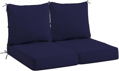 Sundale Outdoor Olefin Deep Seat Cushion Set of 2, Patio Chair Cushion and Pillow, Water-Resistant Sectional Sofa Pad with Straps Navy Blue, 24 x 24 x 4 Inches