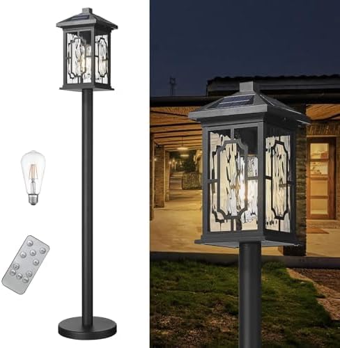 42.5 Inch Post Lights Solar Powered with Remote Control, Cordless Solar Floor Lamp Waterproof LED Portable Pathway Light Fixtures Dusk to Dawn Pole Lighting for Garden, Path, Yard, Patio