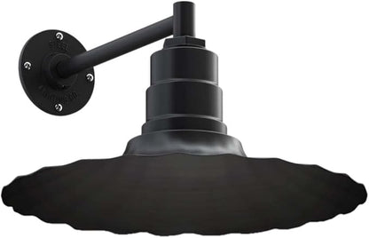 Steel Lighting Co. Highland Park Barn Light | Outdoor Wall Mounted | 16 inch Radial Wave | 11 inch Straight Arm | Vintage Style Made in America | Matte Black Exterior/Matte Black Interior