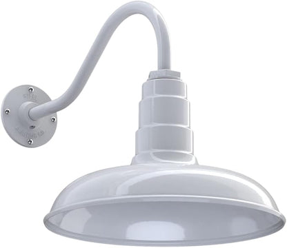 Steel Lighting Co. Topanga Barn Light | Outdoor Wall Mounted | Farmhouse Garage Light Made in America | 14 inch Dome | 16 inch Gooseneck | White Exterior/White Interior