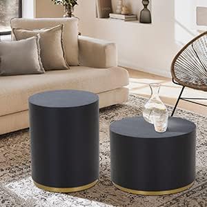 Kevinplus Black & Gold Round Coffee Table - Small Side & End Table for Living Room, Apartment & Office, 23.4'' x 15.6''